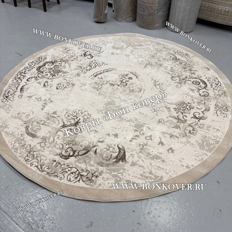 Классический ковер дизайн 76 Бежево-коричневый Круг